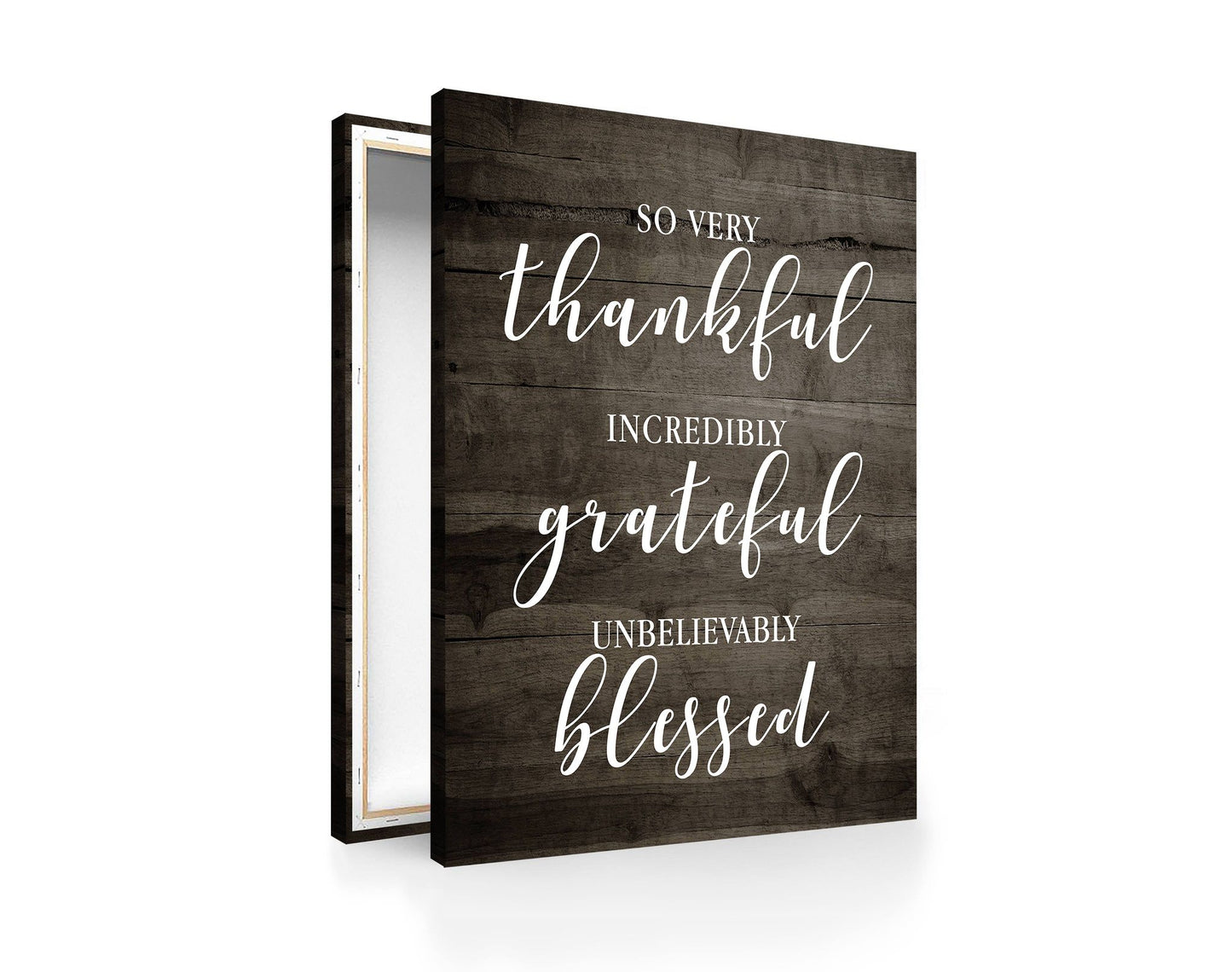 Christian Blessed Thankful Grateful Script Canvas Art - AmourPrints