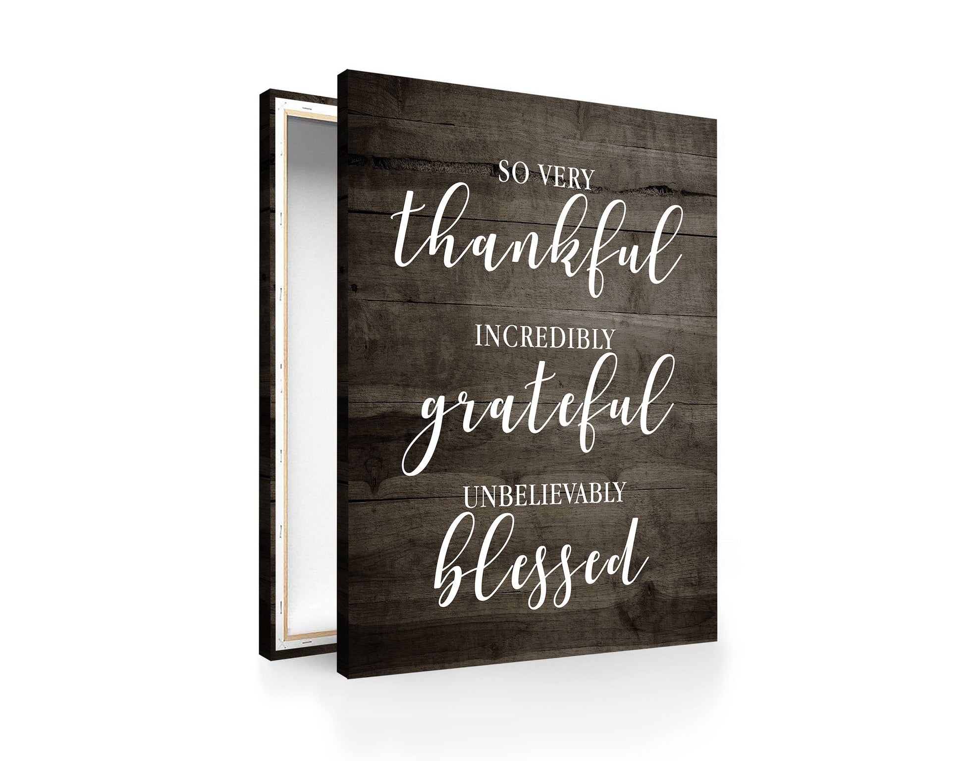 Christian Blessed Thankful Grateful Script Canvas Art - AmourPrints