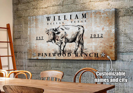 Custom Family Farm House Bull Ranch Decor Canvas Wall Art - AmourPrints