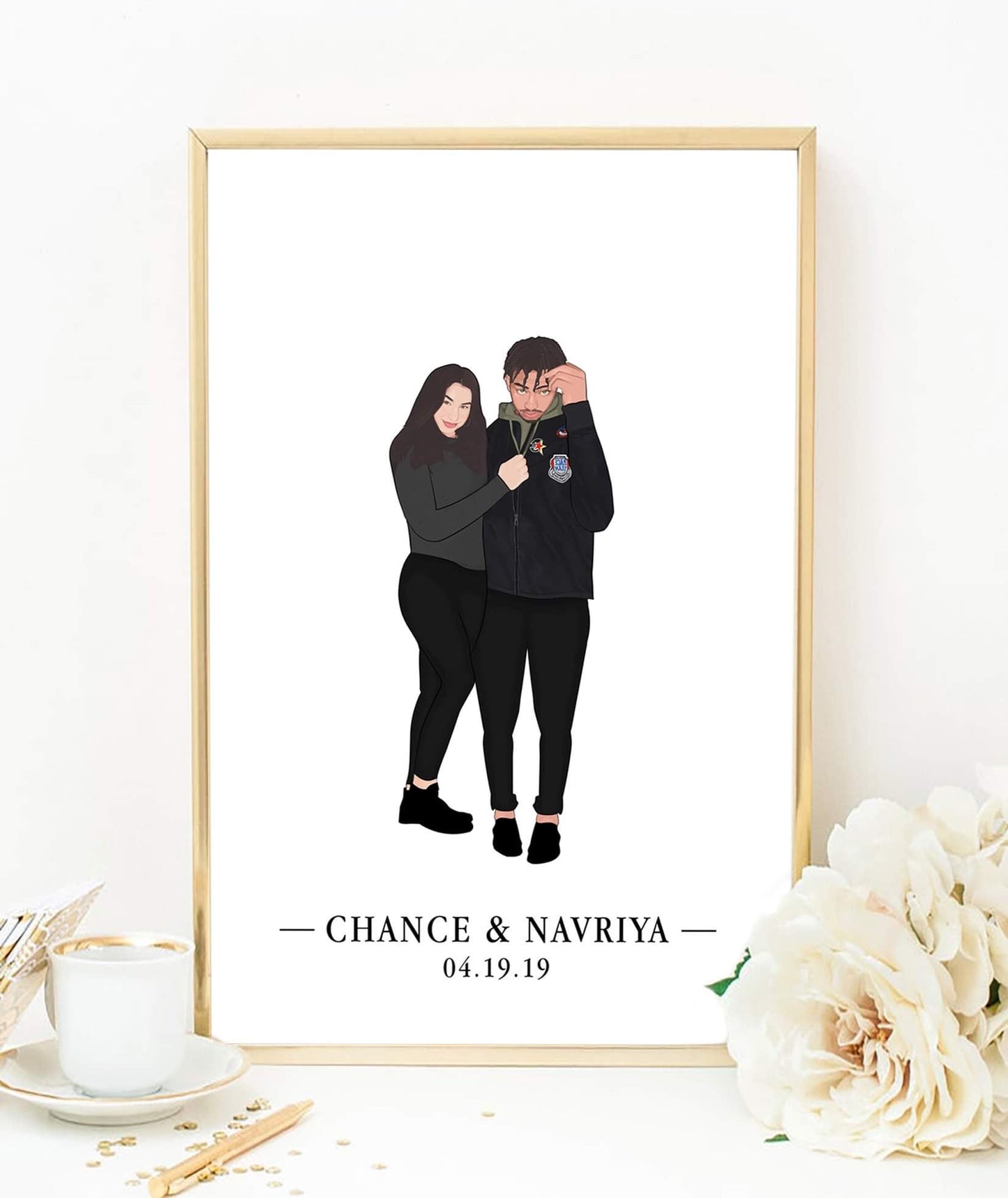 Custom Illustration couple Portrait Signing Guestbook Canvas - AmourPrints