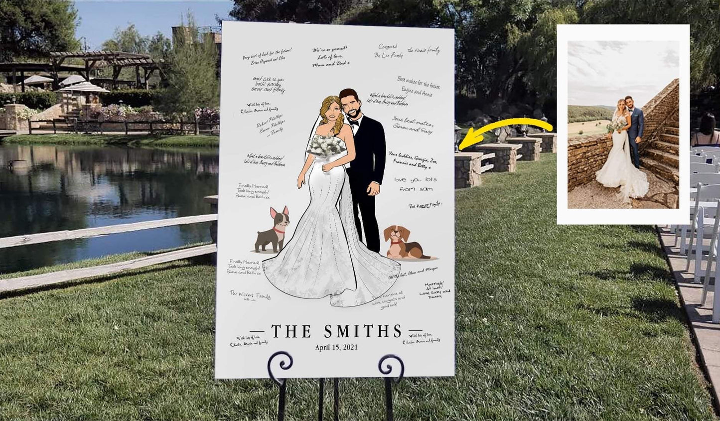 Custom Illustration Wedding Portrait Signing Guestbook Pet Canvas - AmourPrints