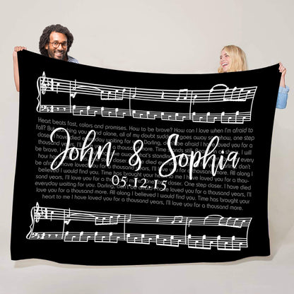 Custom Sherpa Fleece Blanket Couple Names and Date Wedding Song Music Gift - AmourPrints