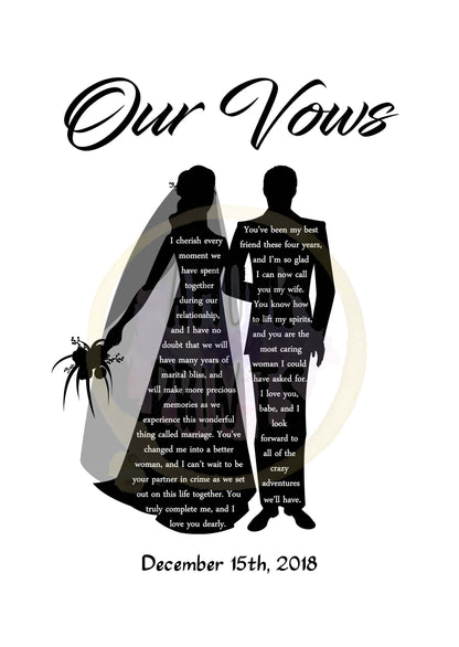 Custom Wedding Vows Couple Silhouette Art Print - AmourPrints