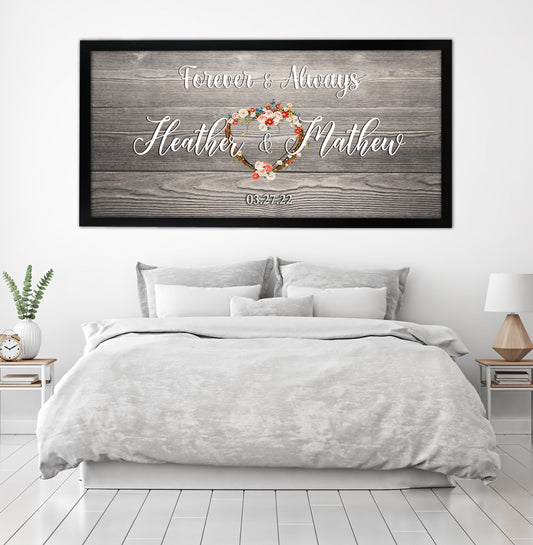 Forever and Always Couple Names and Date Wedding Anniversary Canvas Art - AmourPrints