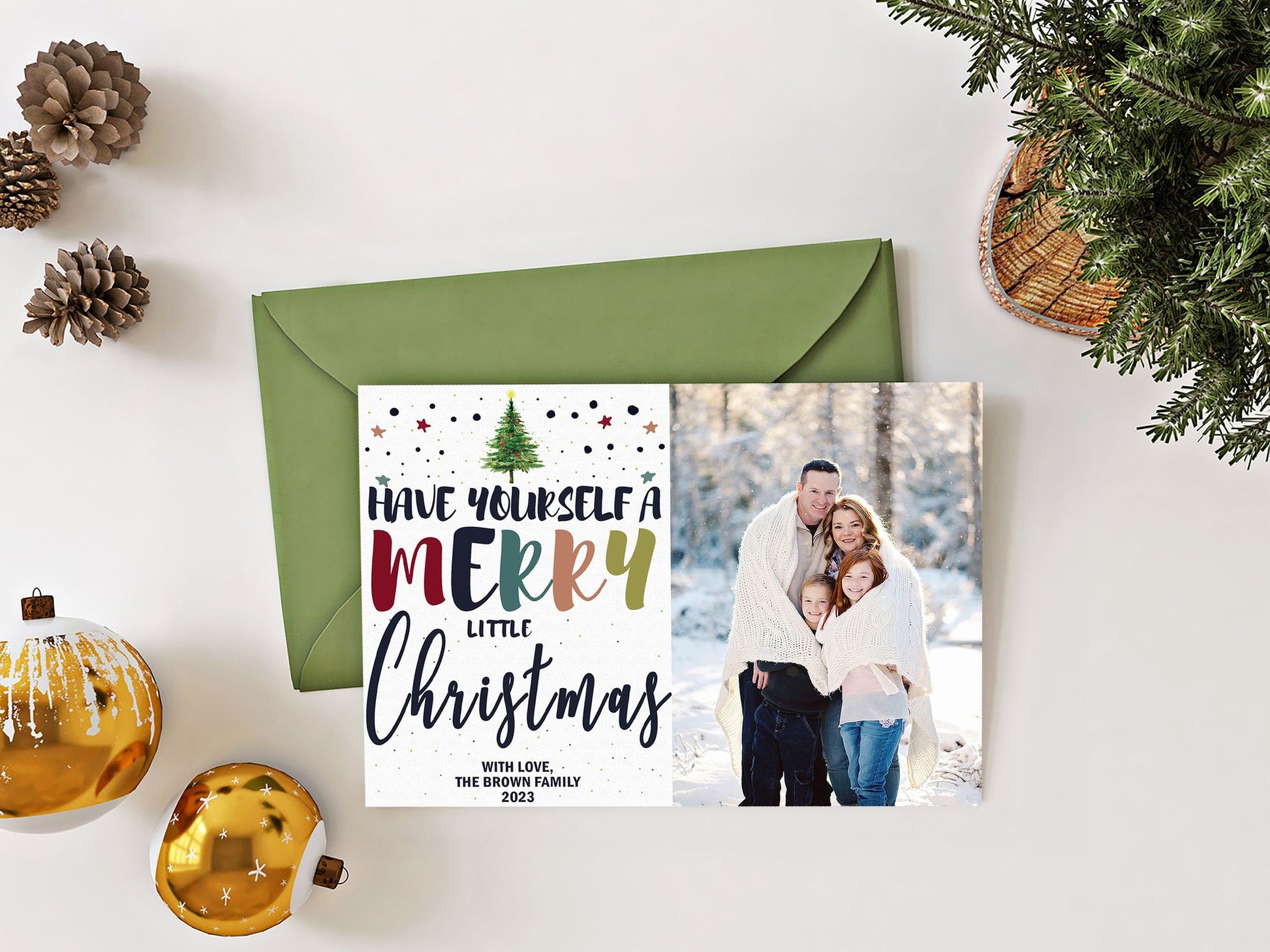 Have Yourself a Merry Little Christmas with Family Portrait Holiday Card - AmourPrints