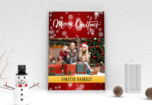 Merry Christmas Custom Family Photo Couple Photo Last Name Canvas Wall Decor - AmourPrints