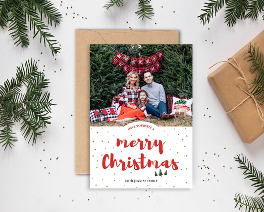 Merry Christmas Personalized Photo Family Name Couple Name Holiday Greeting Cards - AmourPrints
