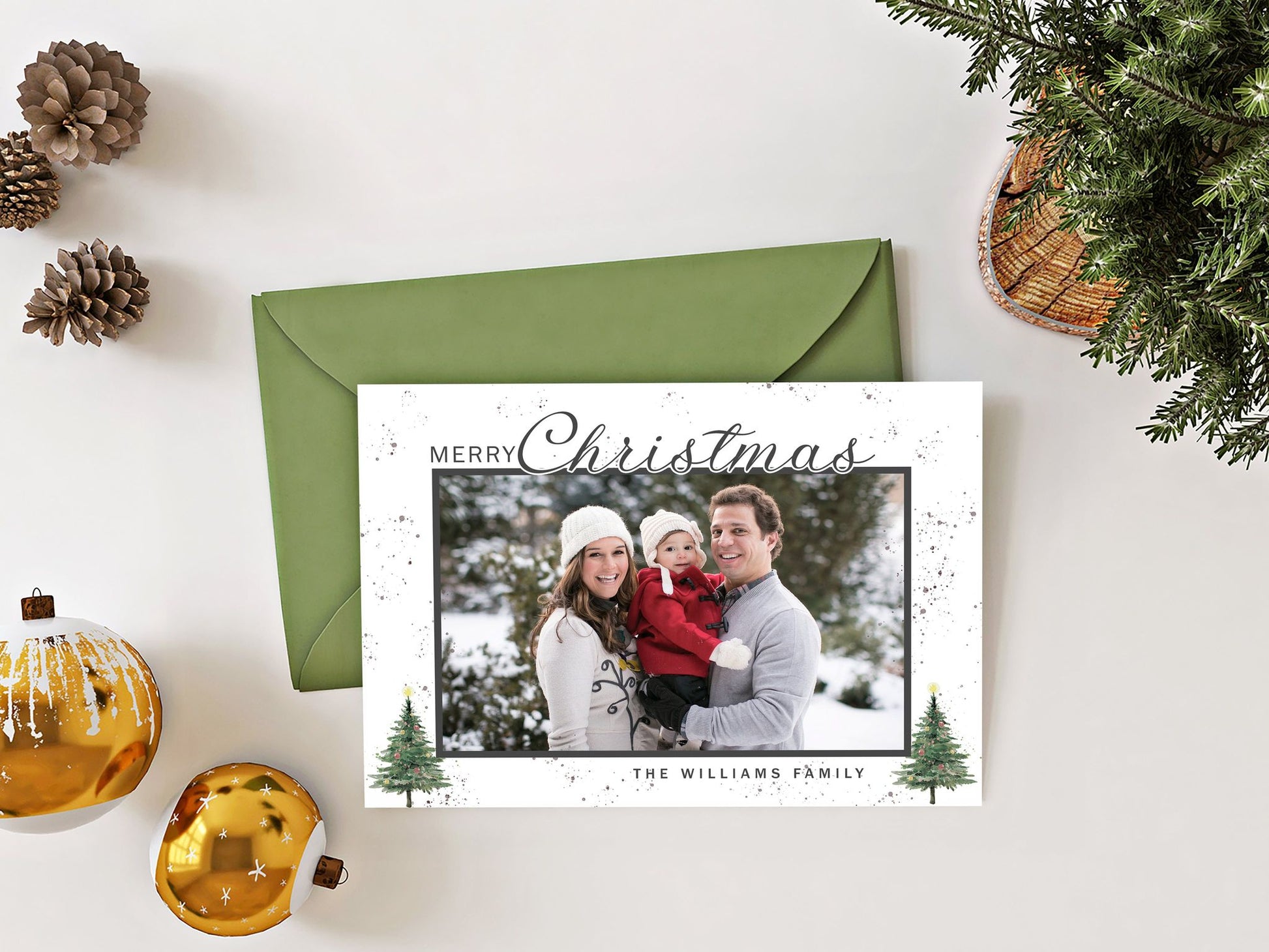 Merry Christmas Trees Family or Couple Holiday Greeting Cards - AmourPrints